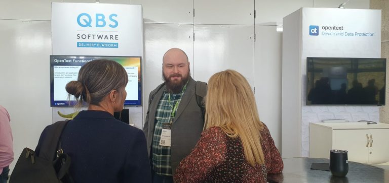 Adam chatting with OpenText at the QBS stand